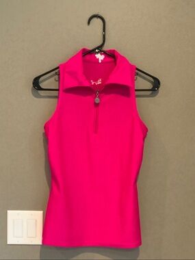 Tzu Tzu Sleeveless Half-Zip Tank in Bright Pink
